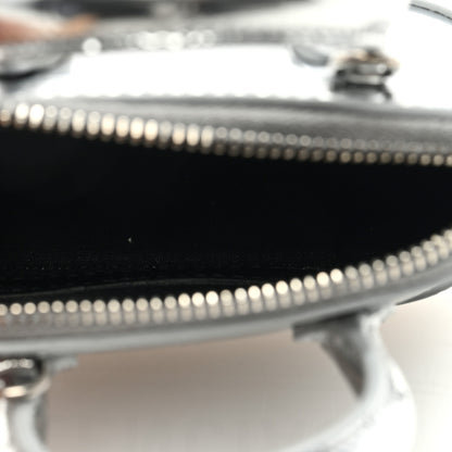 Balenciaga Metallic Calfskin Logo Crocodile Embossed Mini Ville Top Handle Bag Silver Black 5 of 6