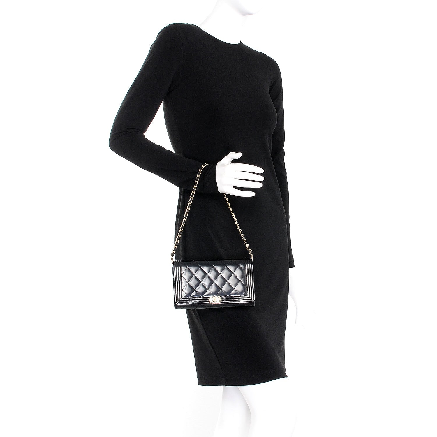 Chanel Patent Calfskin Quilted Boy Wallet on Removable Chain Black 2 of 9