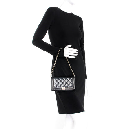 Chanel Patent Calfskin Quilted Boy Wallet on Removable Chain Black 2 of 9