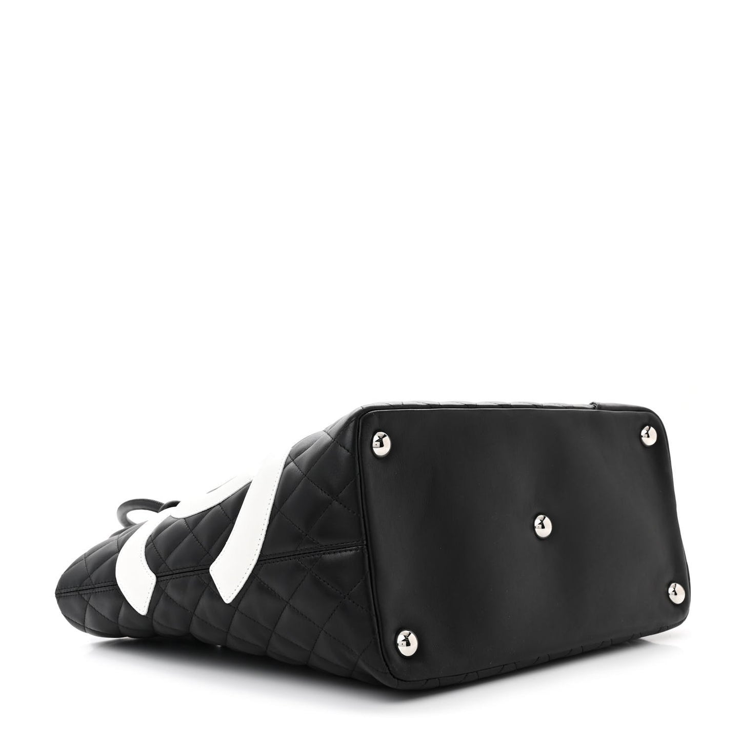 Calfskin Quilted Large Cambon Tote Black Whtie