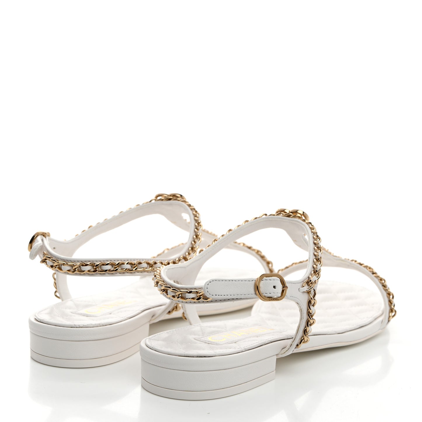 Lambskin CC Heart Chain Sandals 37.5 White