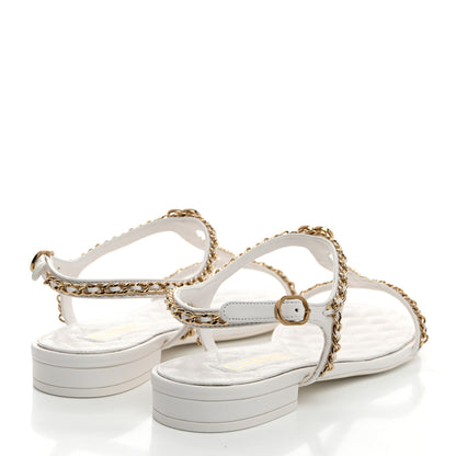 Chanel Lambskin CC Heart Chain Sandals 37.5 White 4 of 8