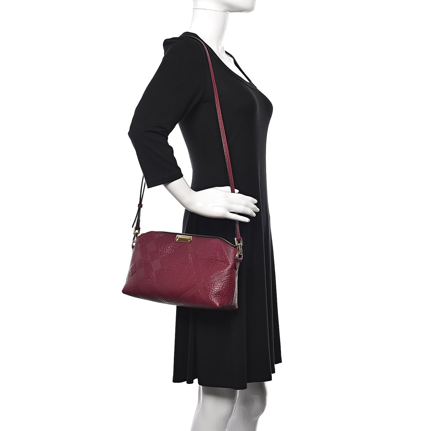 Signature Grain Calfskin Check Embossed Small Chichester Crossbody Clutch Bag Dark Plum