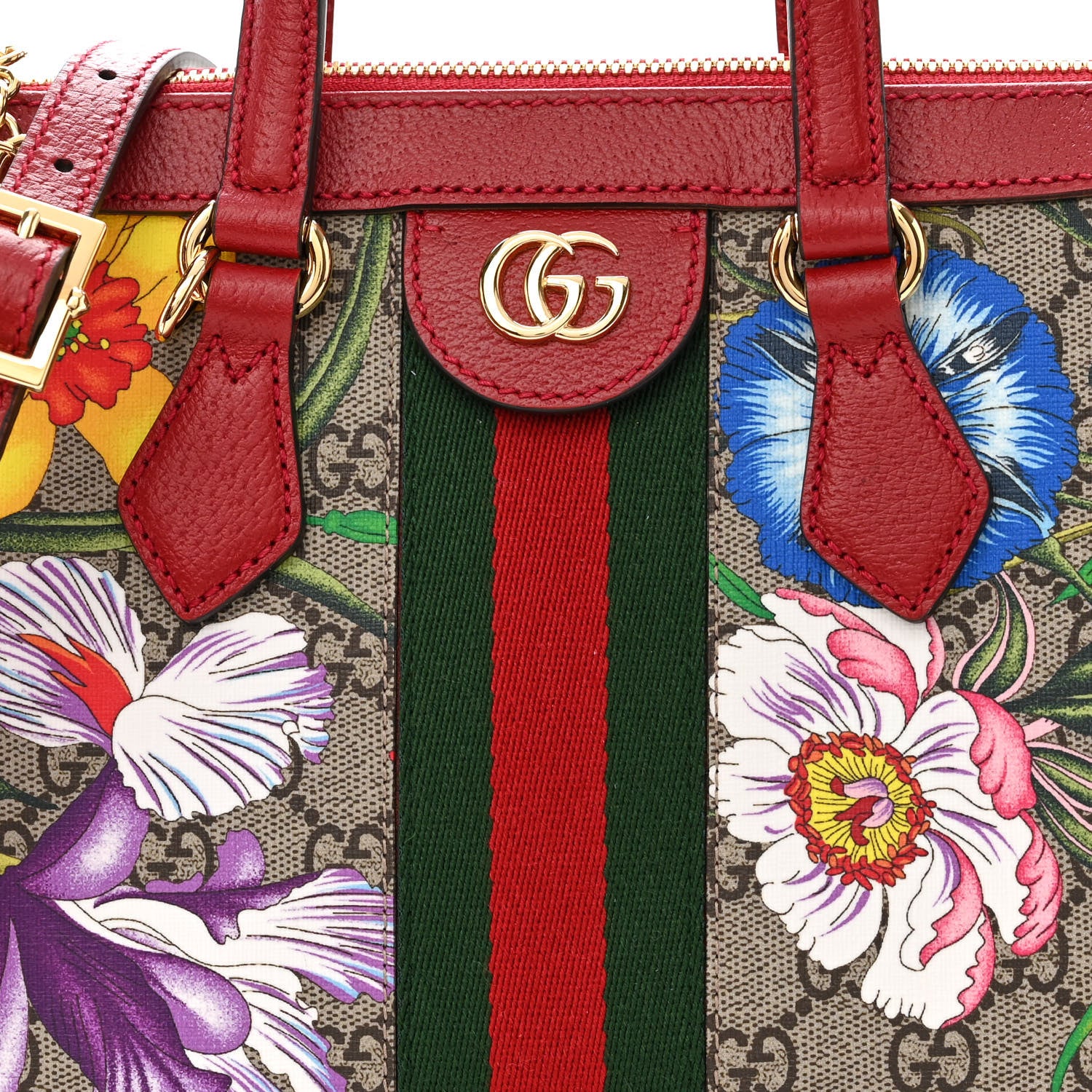 Gucci GG Supreme Monogram Flora Web Small Ophidia Tote Bag Red 8 of 10