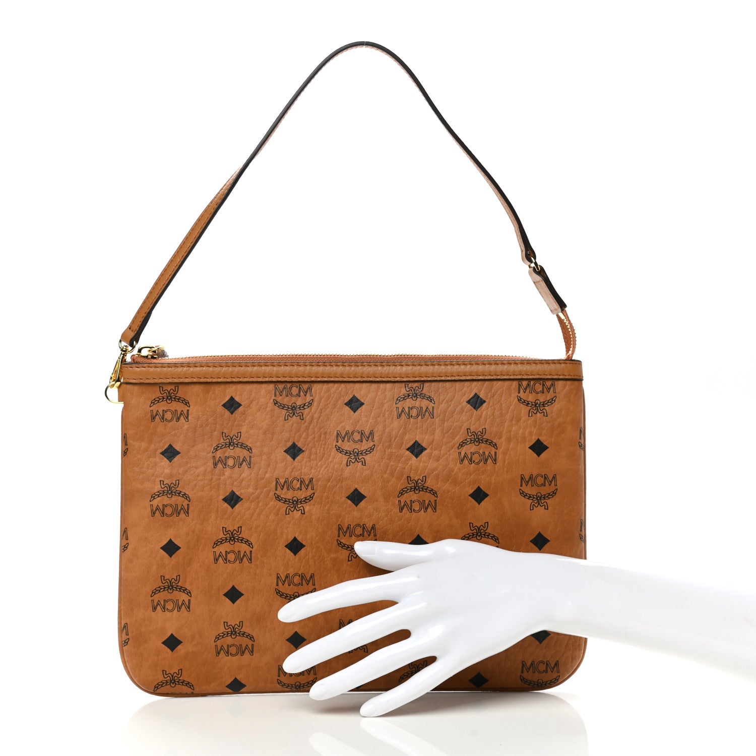 MCM Visetos Liz Shopper Tote Pouch Cognac 2 of 6