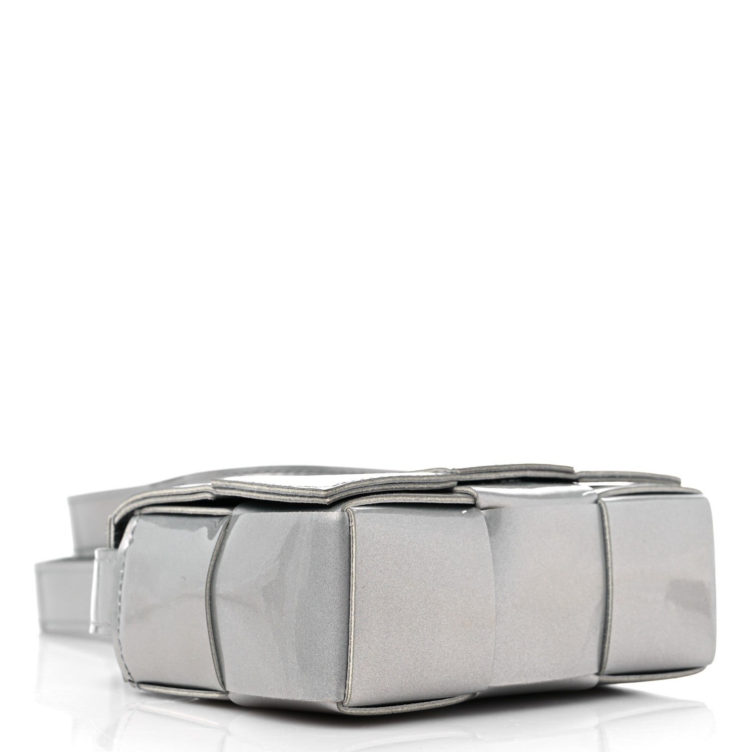 Bottega Veneta Metallic Patent Calfskin Maxi Intrecciato Extra Mini Cassette Crossbody Bag Silver 4 of 8