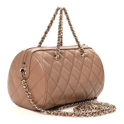 Chanel Caviar Quilted Barrel Clutch With Chain Brown 3 of 10