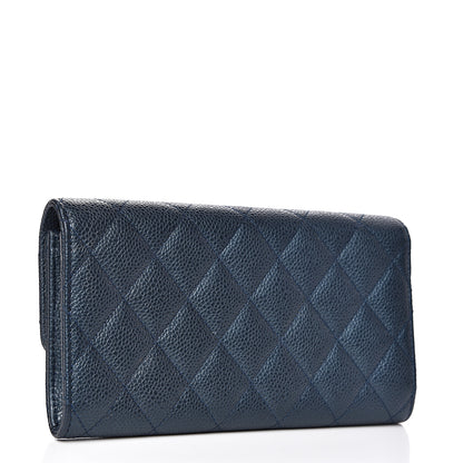 Chanel Iridescent Caviar Quilted Large Gusset Flap Wallet Dark Blue 2 of 9