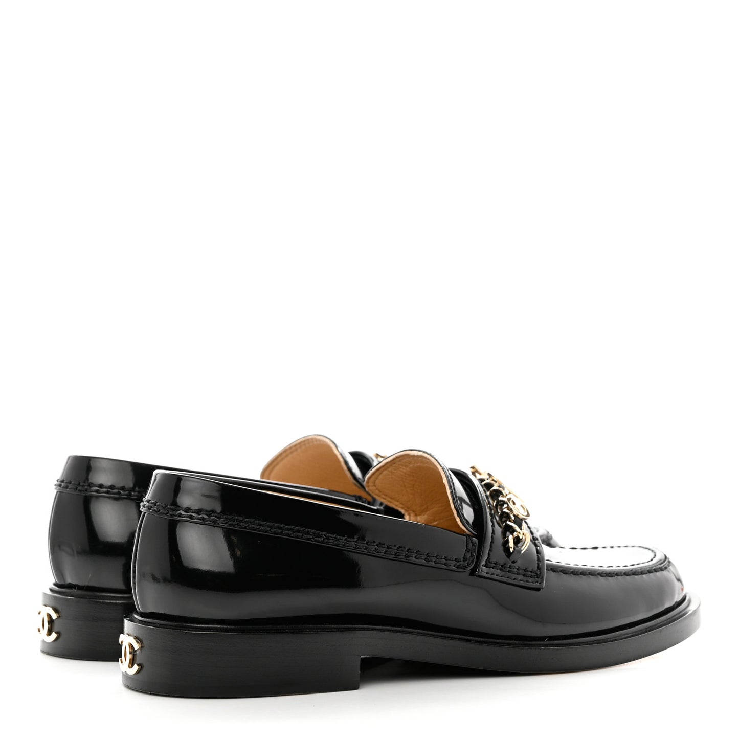 Shiny Calfskin Logo Loafers 37 Black