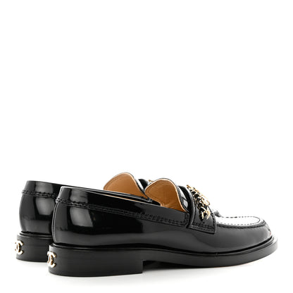 Chanel Shiny Calfskin Logo Loafers 37 Black 3 of 8