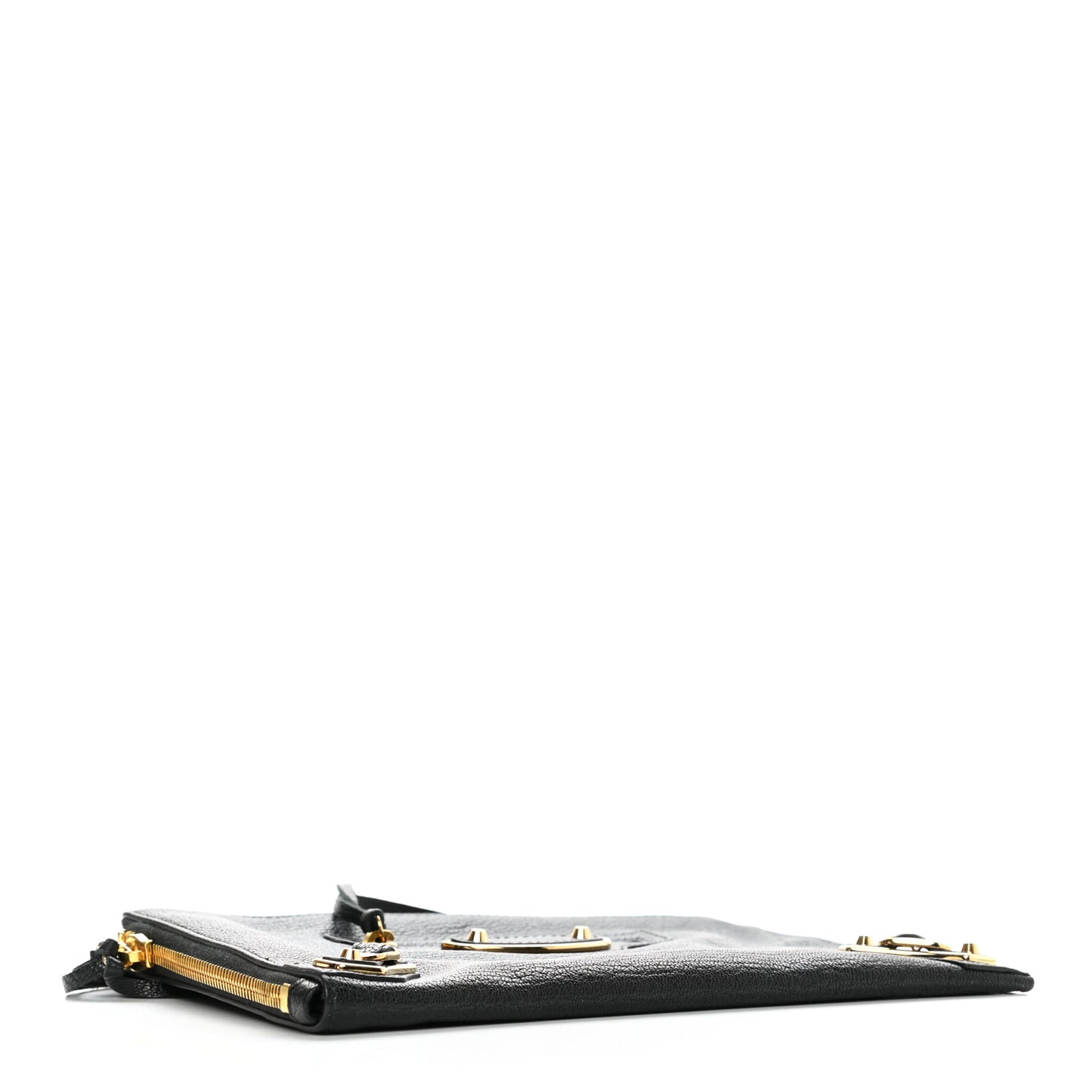 Chevre Gold Metallic Edge Hardware Pouch Black