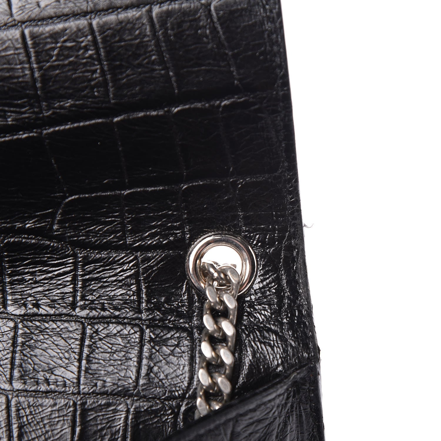 Saint Laurent Calfskin Crocodile Embossed Medium Classic Monogram Kate Tassel Satchel Black 10 of 11