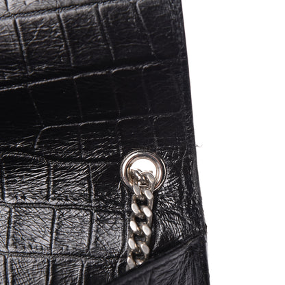 Saint Laurent Calfskin Crocodile Embossed Medium Classic Monogram Kate Tassel Satchel Black 10 of 11