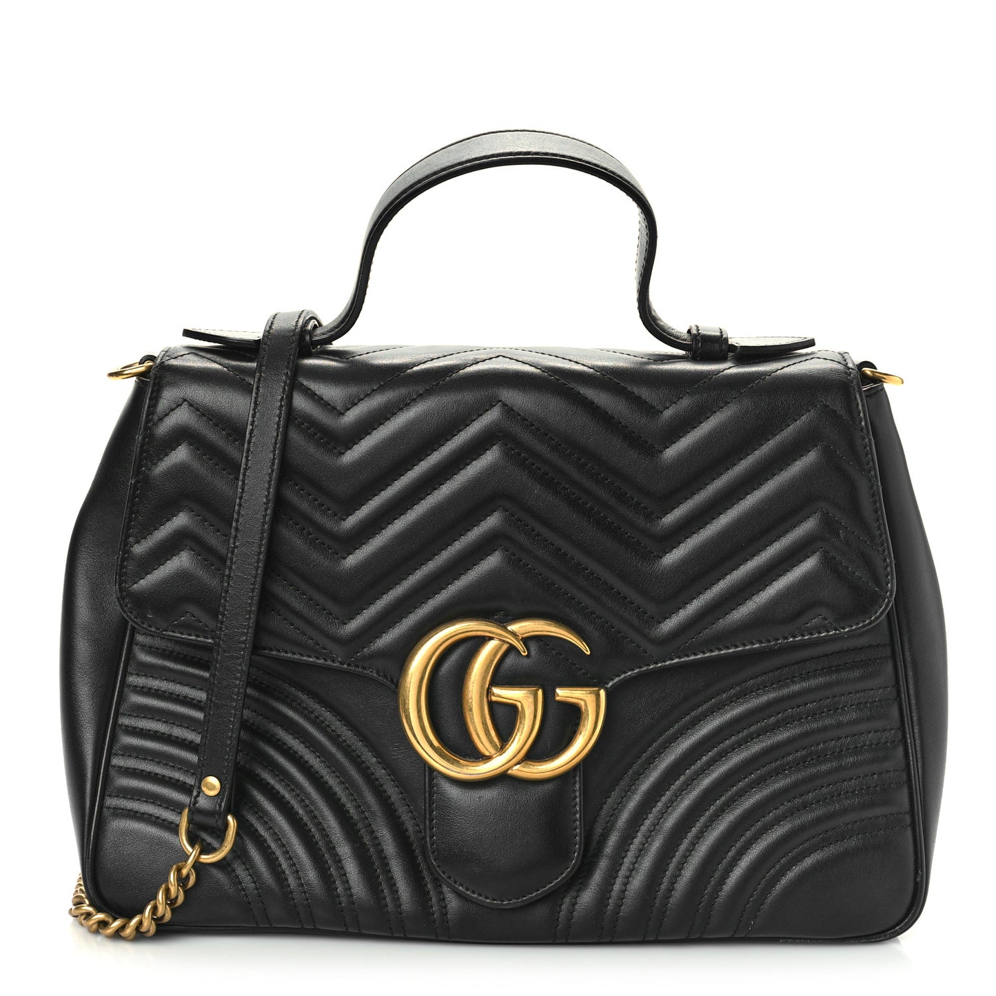 Calfskin Matelasse Medium GG Marmont Top Handle Shoulder Bag Black