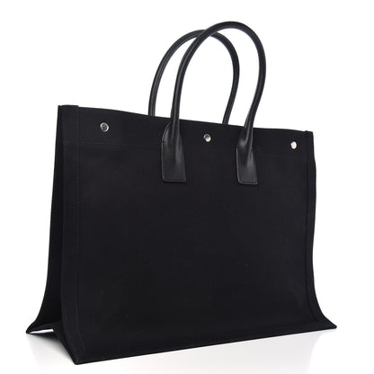 Saint Laurent Linen Calfskin Rive Gauche Tote Black 3 of 9