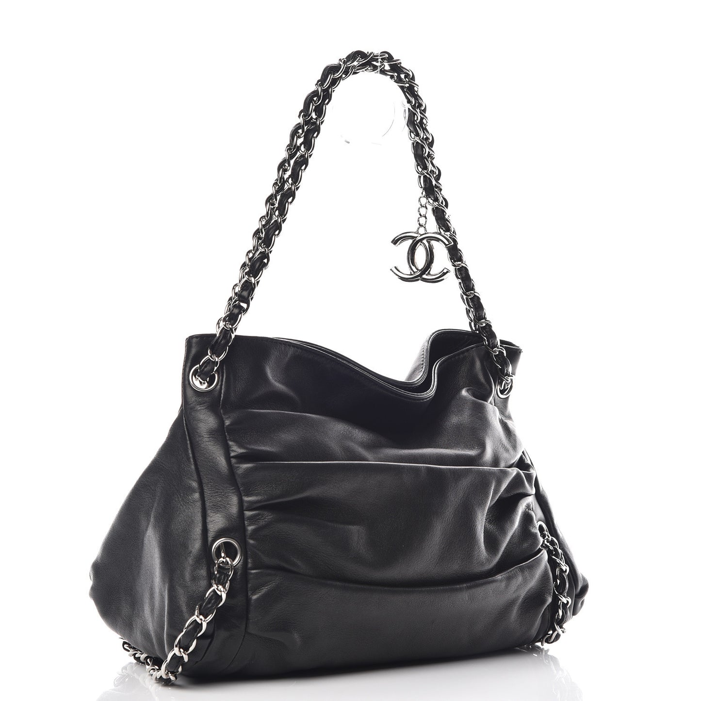 Lambskin Large Sharpei Shoulder Bag Black