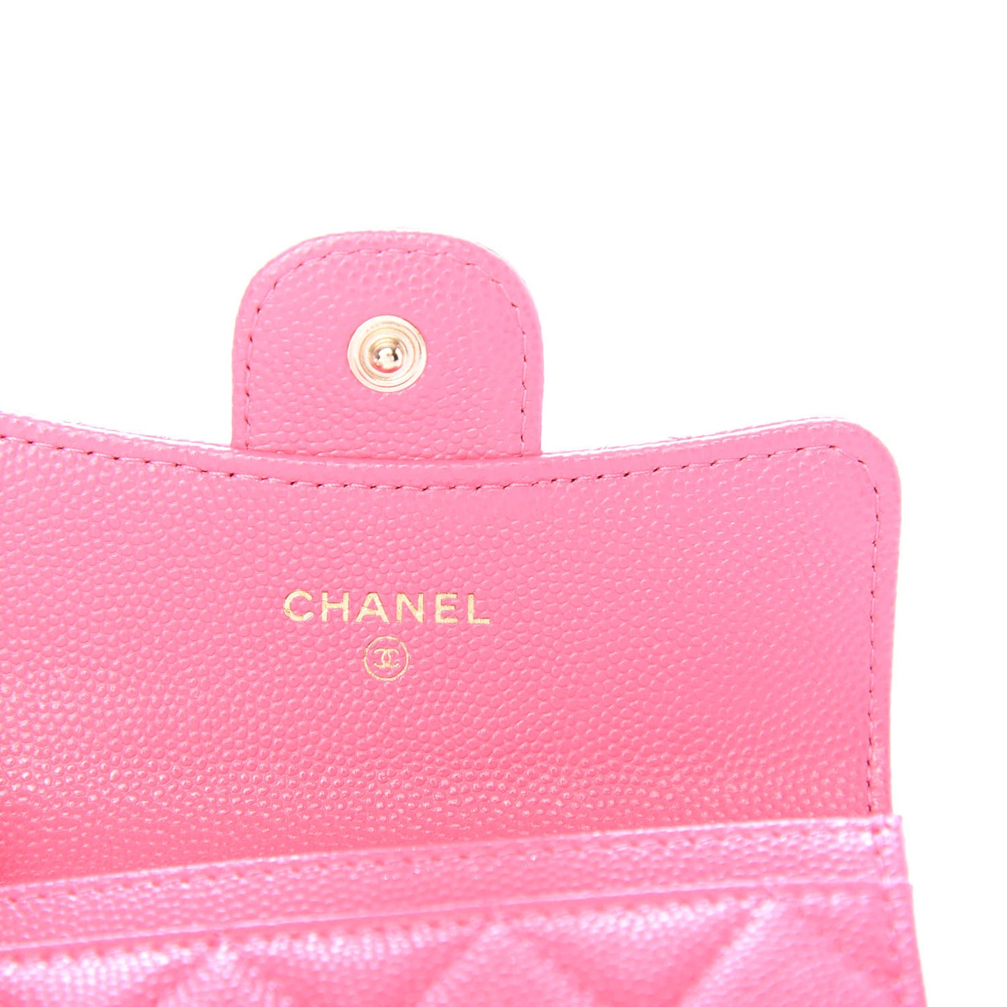 Caviar Quilted Flap Card Holder Wallet Pink
