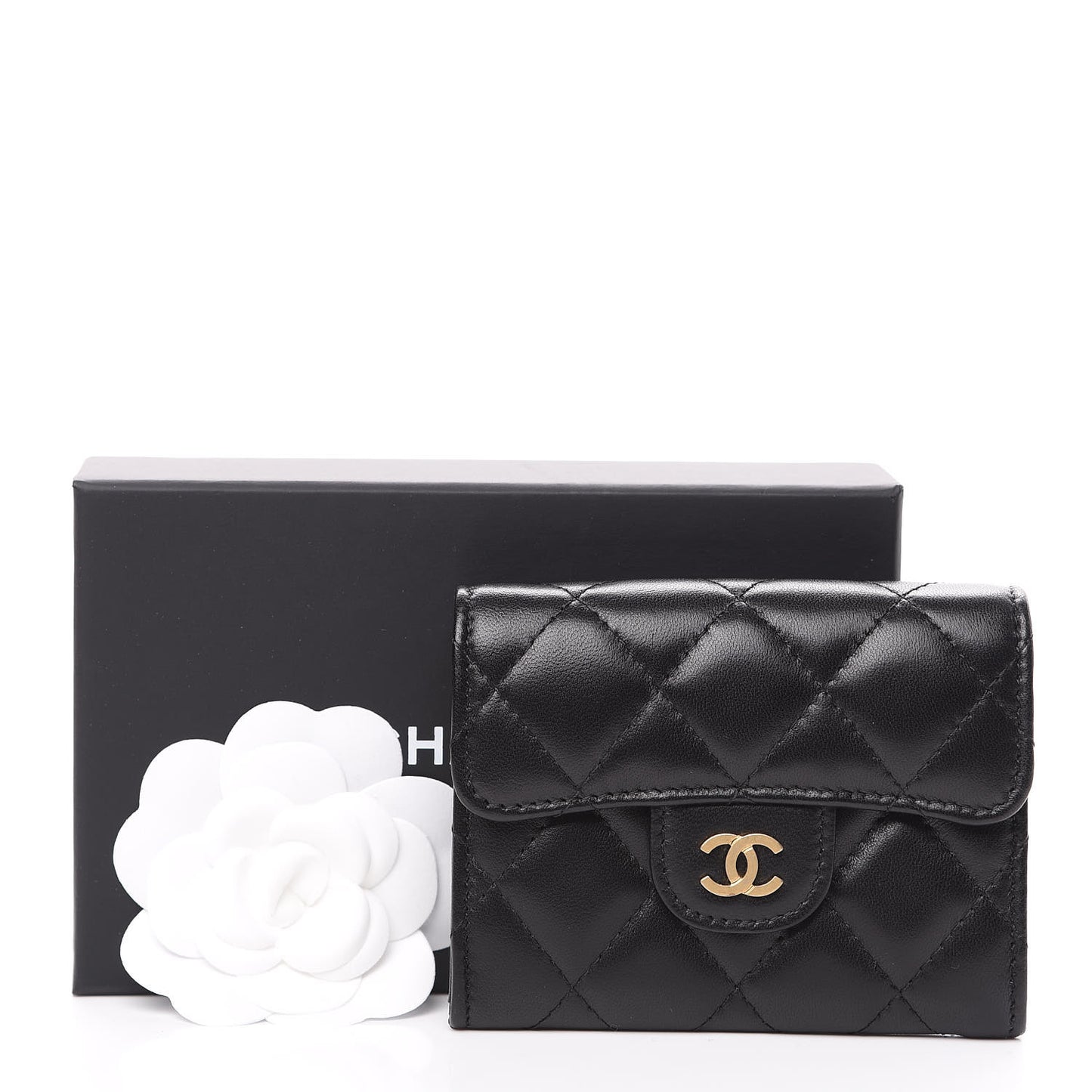 Lambskin Quilted Flap Card Holder Wallet Black