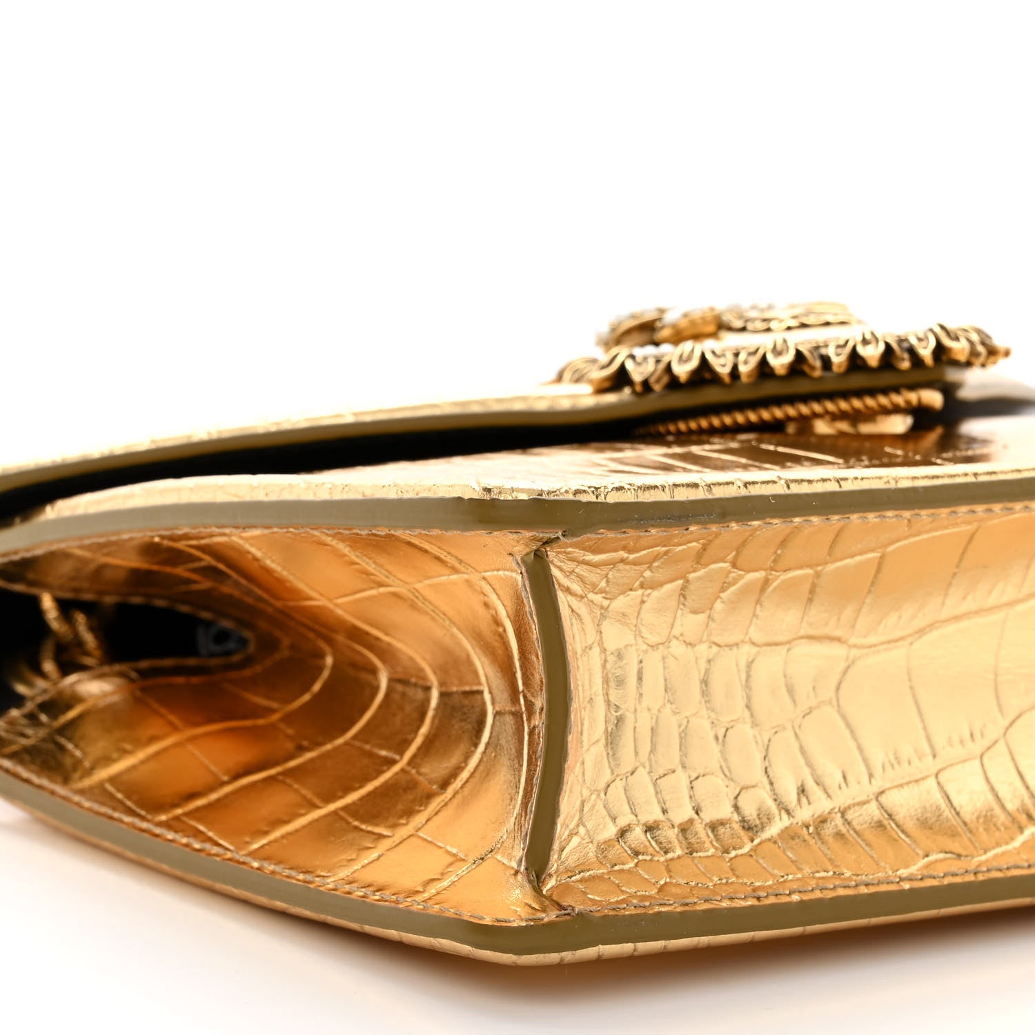 Dolce & Gabbana Metallic Calfskin Crocodile Embossed Mini Devotion Envelope Bag Gold 8 of 10