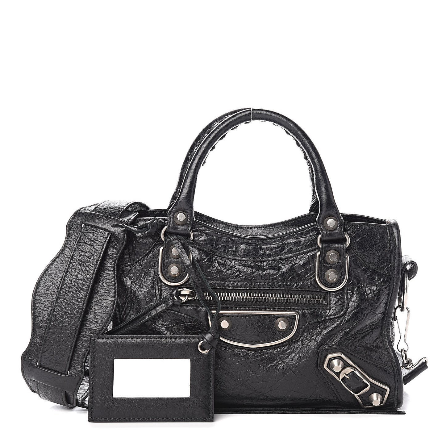 Agneau Silver Metallic Edge Hardware Mini City Black