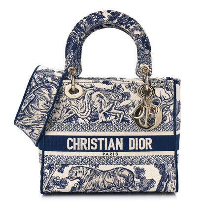 Christian Dior Canvas Toile De Jouy Embroidered Medium Lady D-Lite Navy 1 of 8