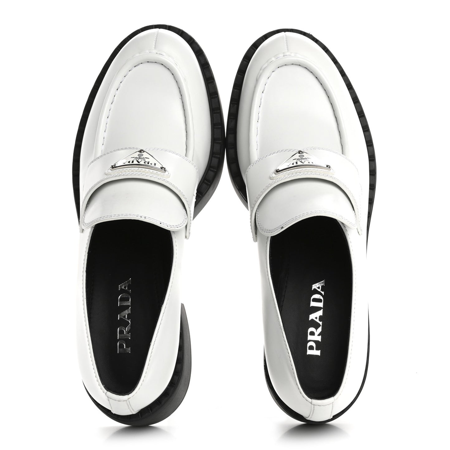 Spazzolato Metal Triangle Logo 50mm Loafers 40.5 White Black