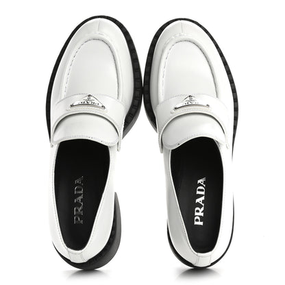 Prada Spazzolato Metal Triangle Logo 50mm Loafers 40.5 White Black 2 of 13