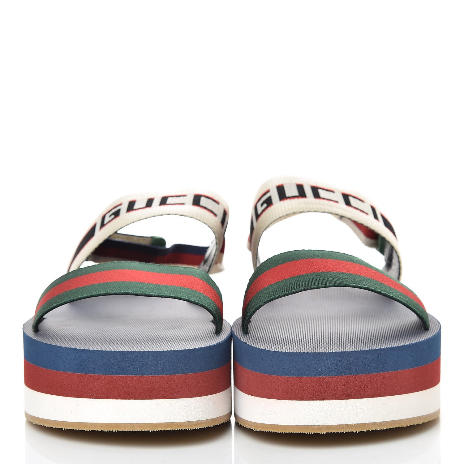 Gucci Nylon Stripe Logo Sylvie Web Platform Slingback Sandals 39 Green Red Ecru 2 of 8
