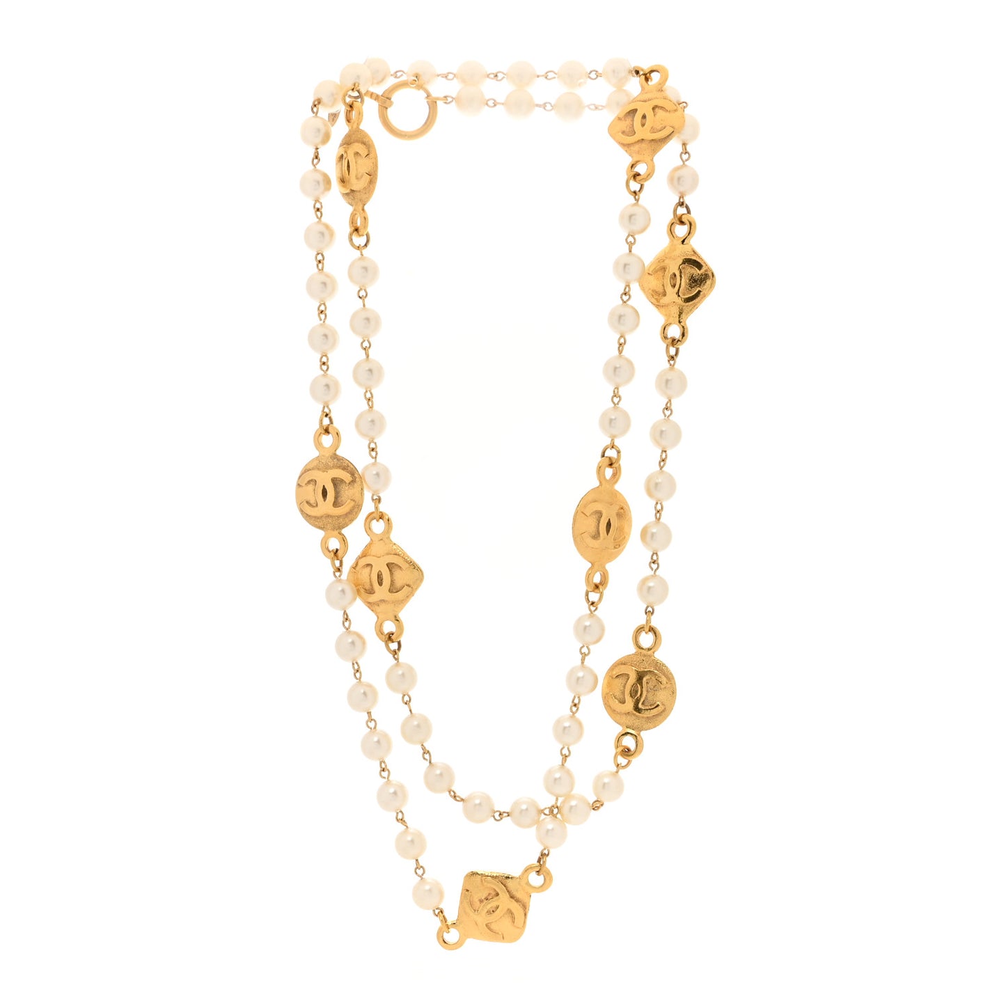 Pearl CC Long Necklace Gold