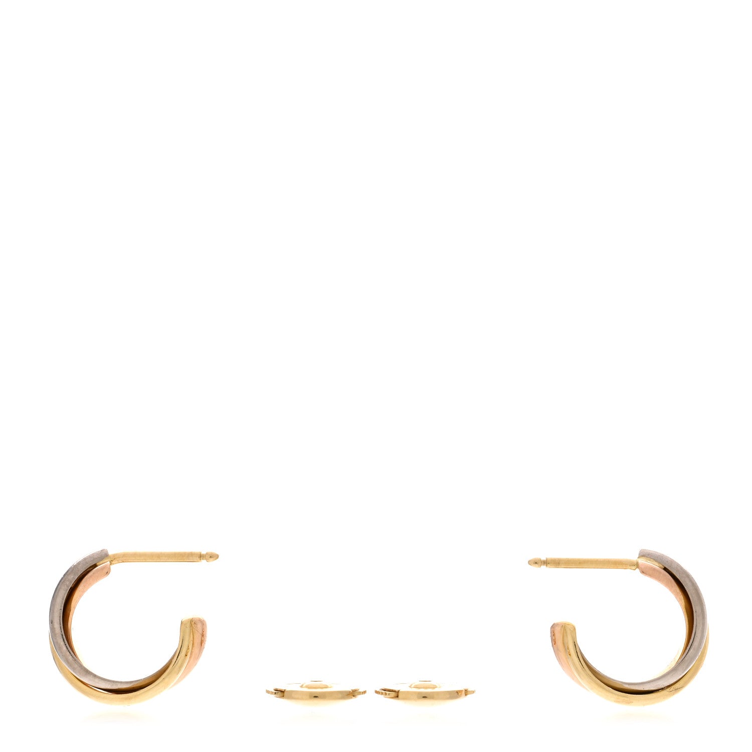 Cartier 18K Pink Yellow White Gold Small Trinity Hoop Earrings 3 of 4