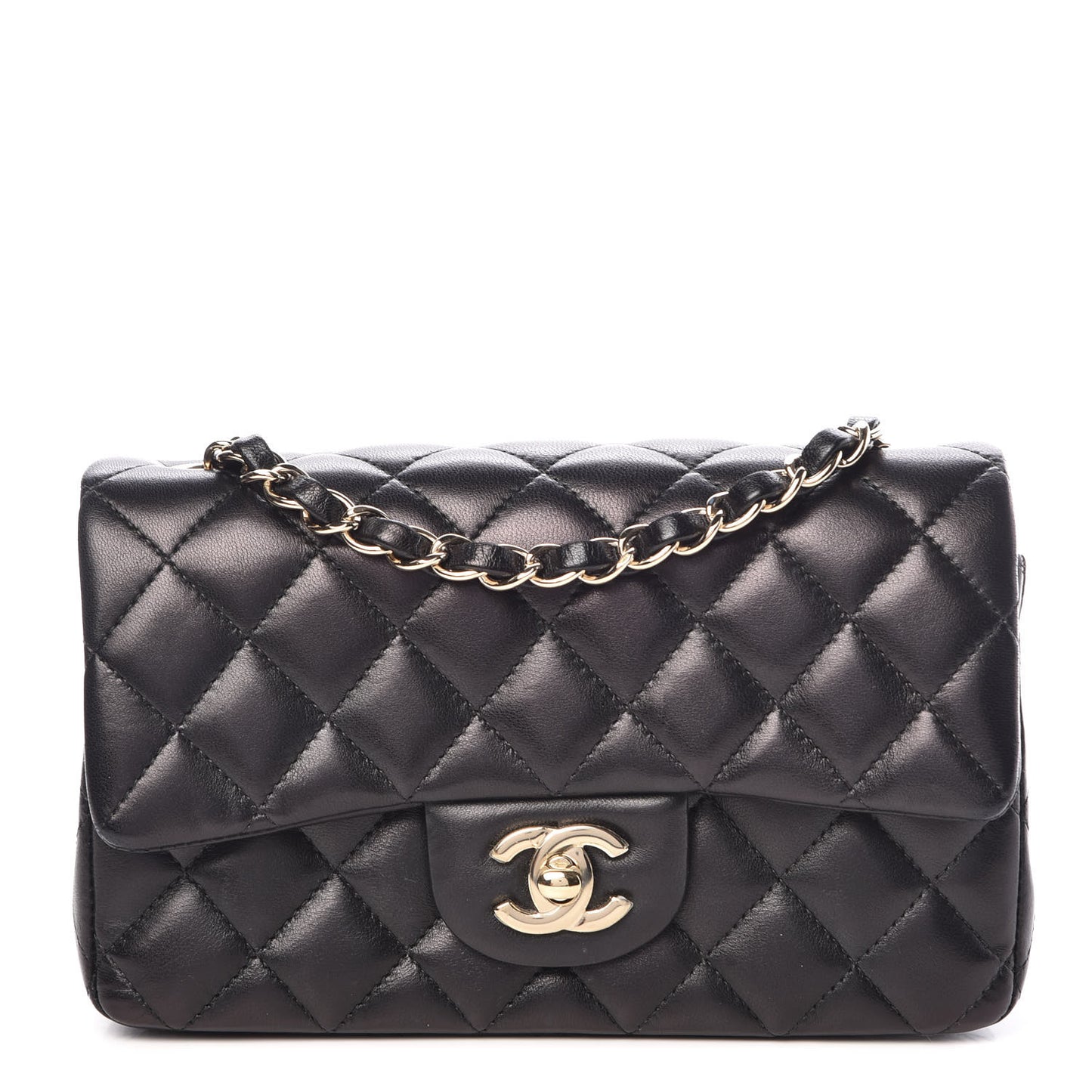 Lambskin Quilted Mini Rectangular Flap Black