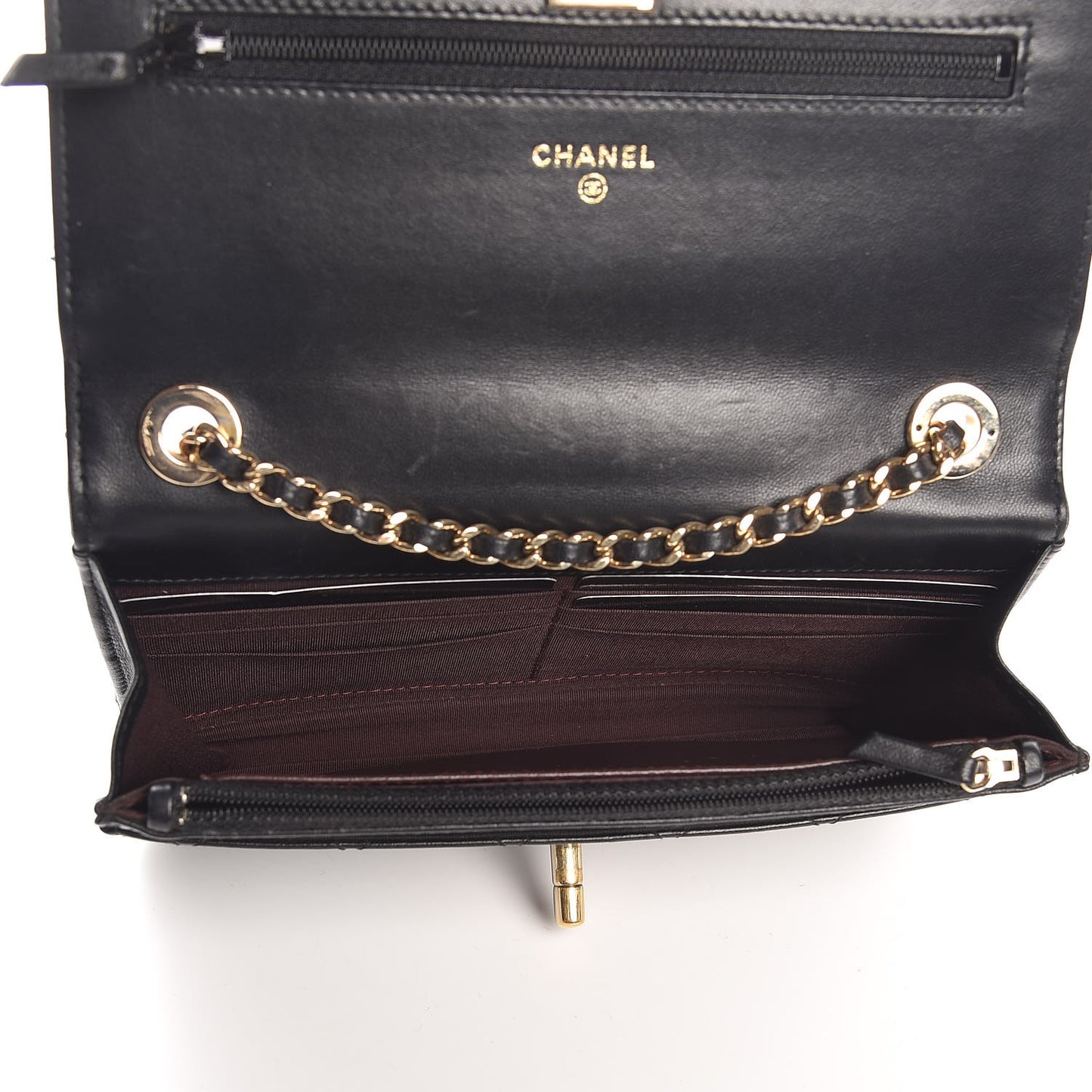 Lambskin Quilted Trendy CC Wallet On Chain WOC Black