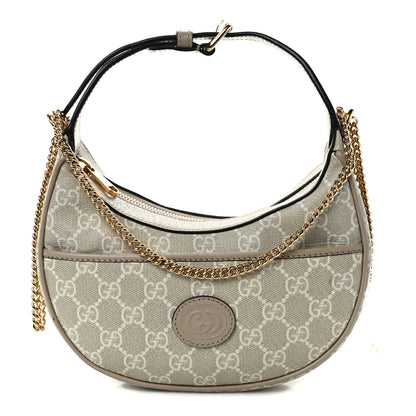 Gucci GG Supreme Monogram Textured Dollar Calfskin Mini Retro Interlocking G Half Moon Bag Beige Mystic White Oatmeal 1 of 10
