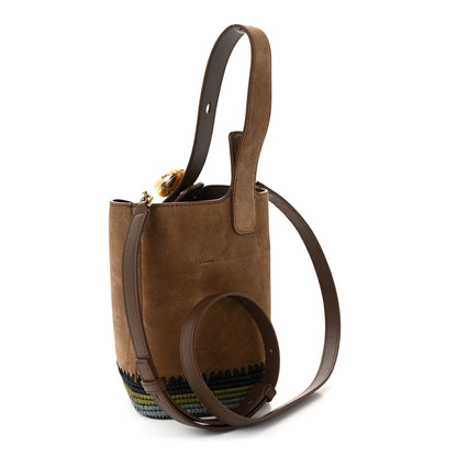 Loewe Suede Raffia Striped Mini Pebble Bucket Bag Brown 3 of 9