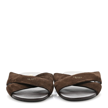 Prada Suede Crisscross Slide Sandals 38.5 Moro 3 of 8