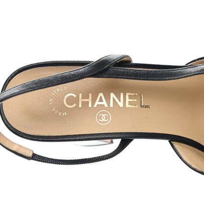 Chanel Goatskin Grosgrain Cap Toe CC Slingback Pumps 39.5 Black 6 of 12