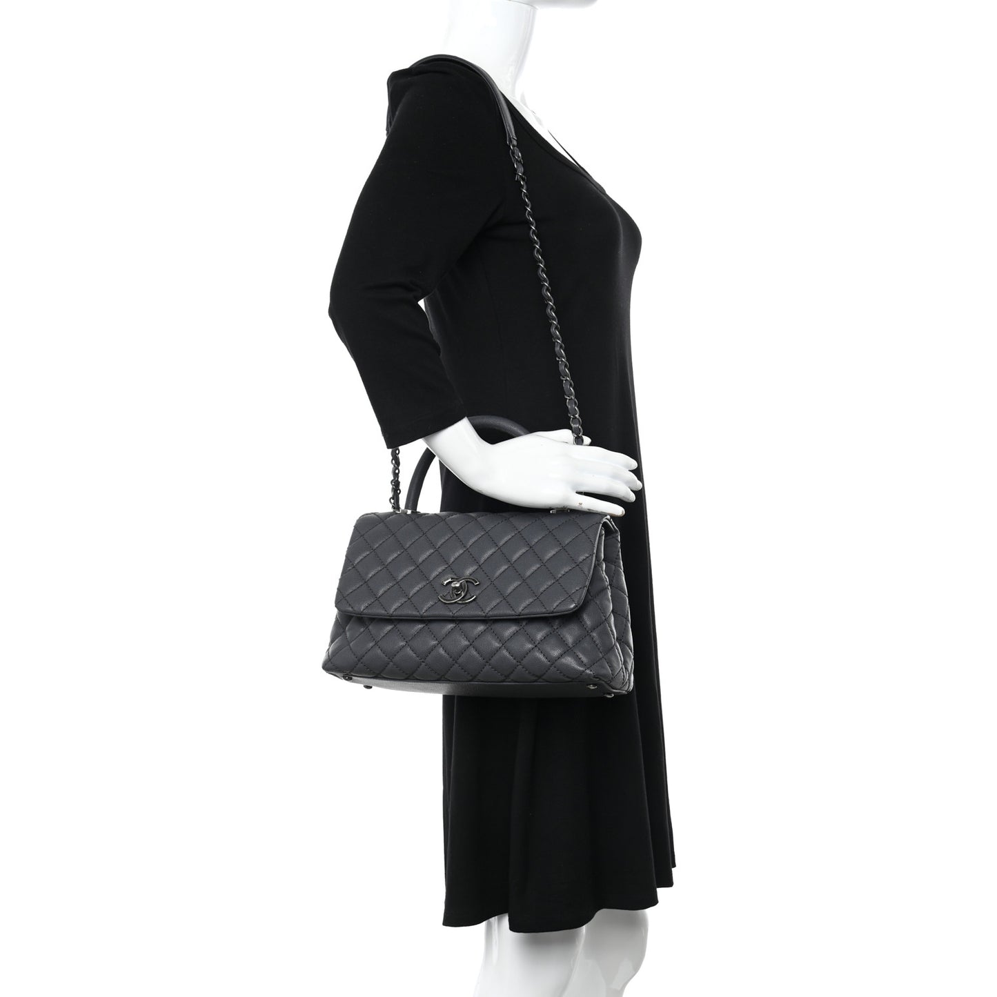 Caviar Quilted Small Coco Handle Flap Grey