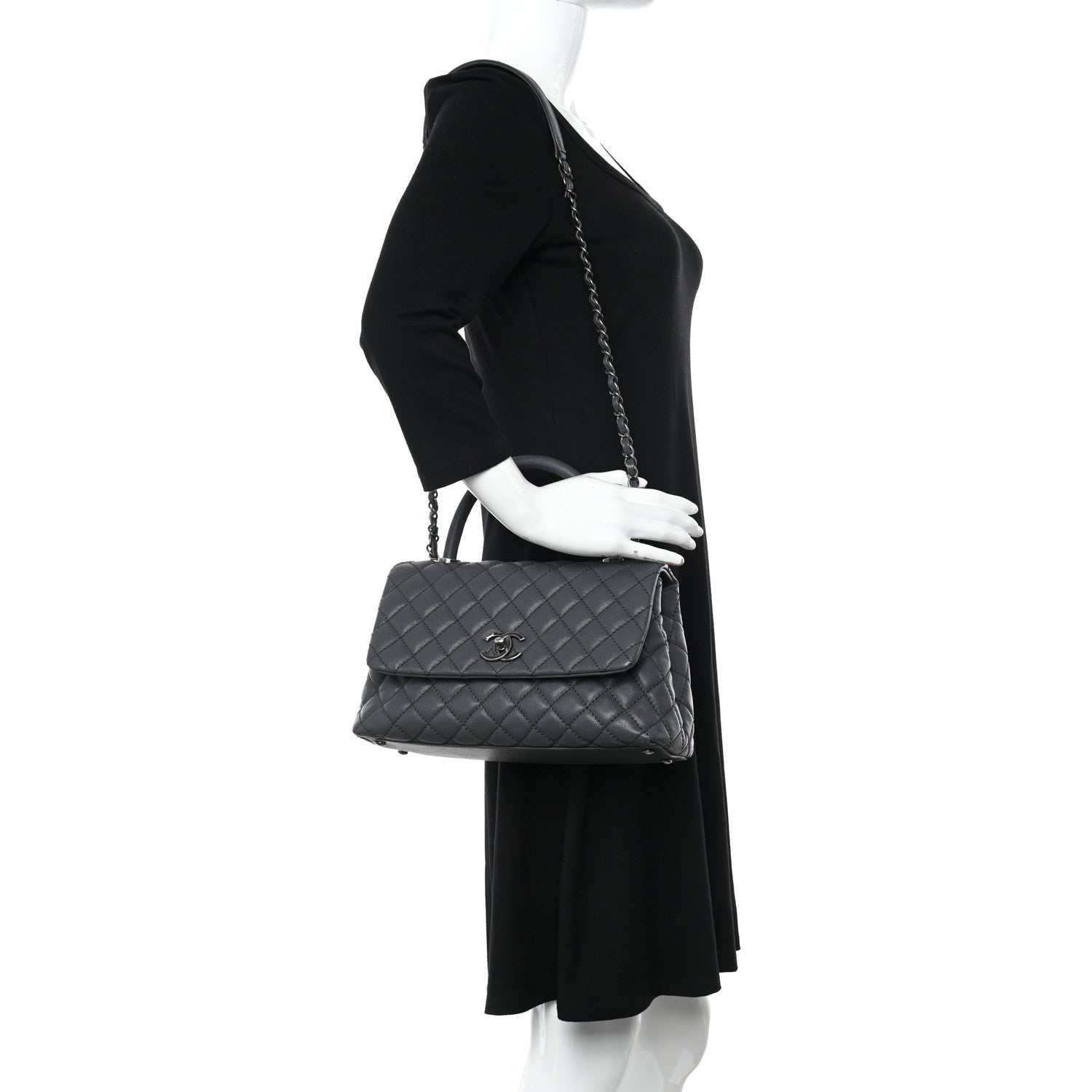 Chanel Caviar Quilted Small Coco Handle Flap Grey 3 of 10