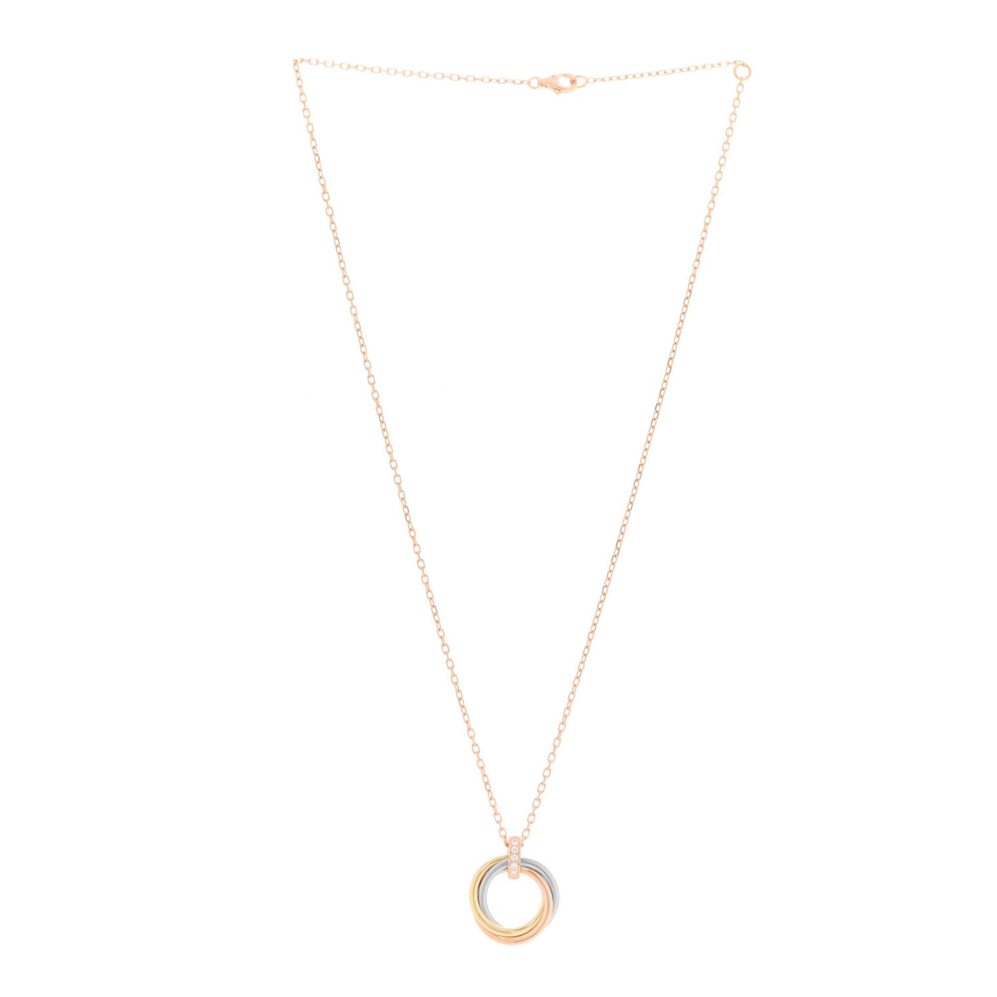 18K Pink White Yellow Gold Diamond Trinity Pendant Necklace