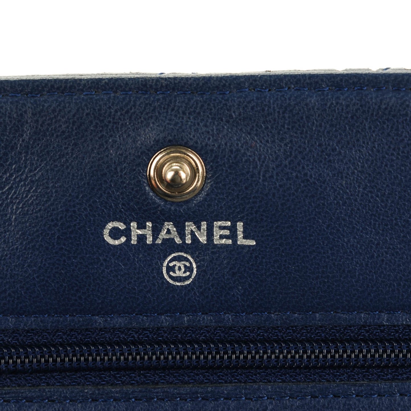 Lambskin Perforated Wallet On Chain WOC Blue