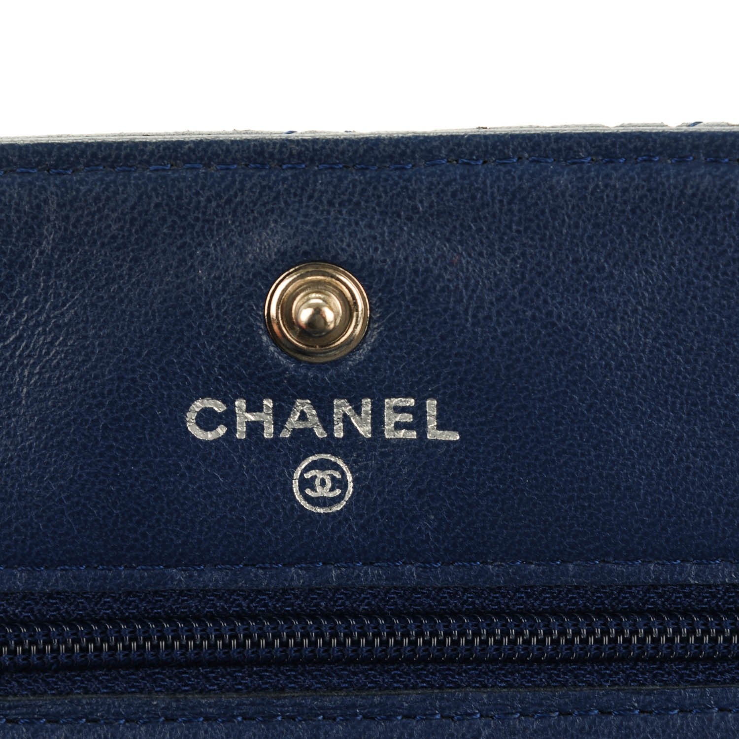 Chanel Lambskin Perforated Wallet On Chain WOC Blue 6 of 9