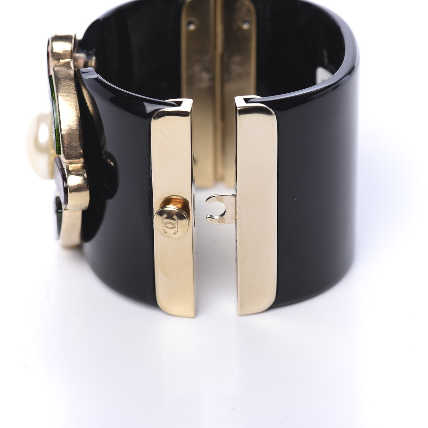 Chanel Resin Gripoix Pearl Cuff Black Gold 4 of 9