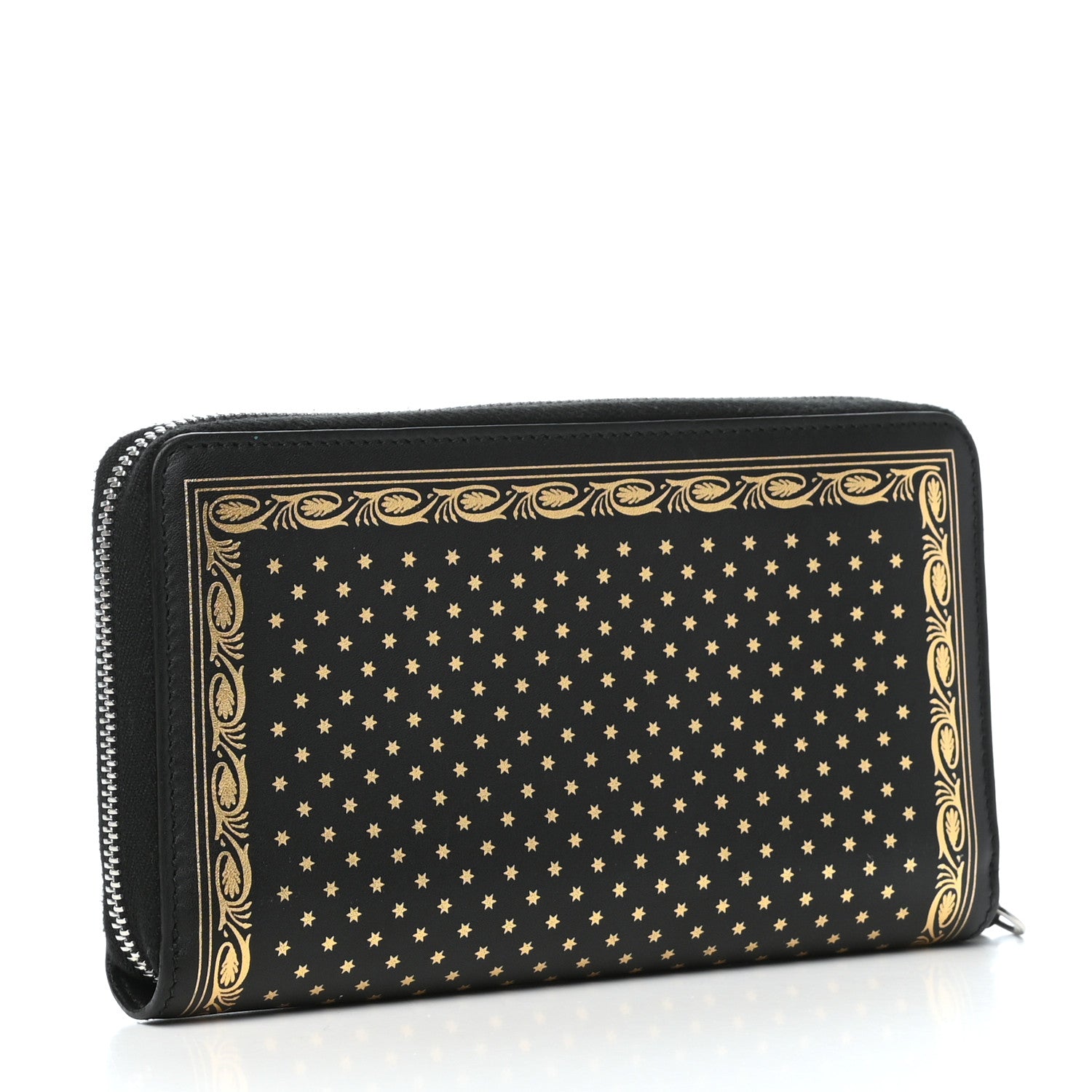 Gucci X SEGA Calfskin GUCCY Stars Zip Around Wallet Black Gold 4 of 7