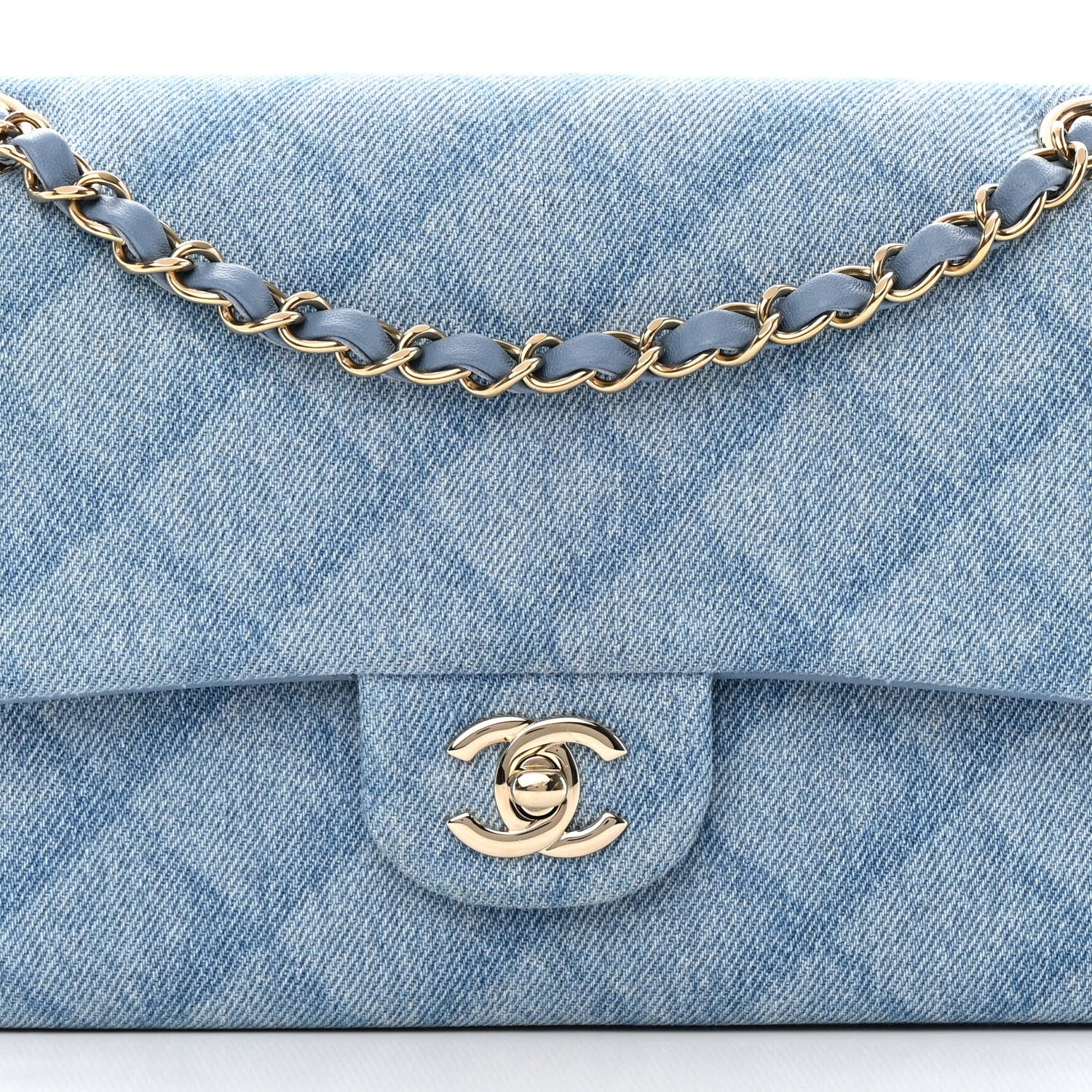 Chanel Printed Denim Quilted Medium Double Flap Light Blue 8 of 13