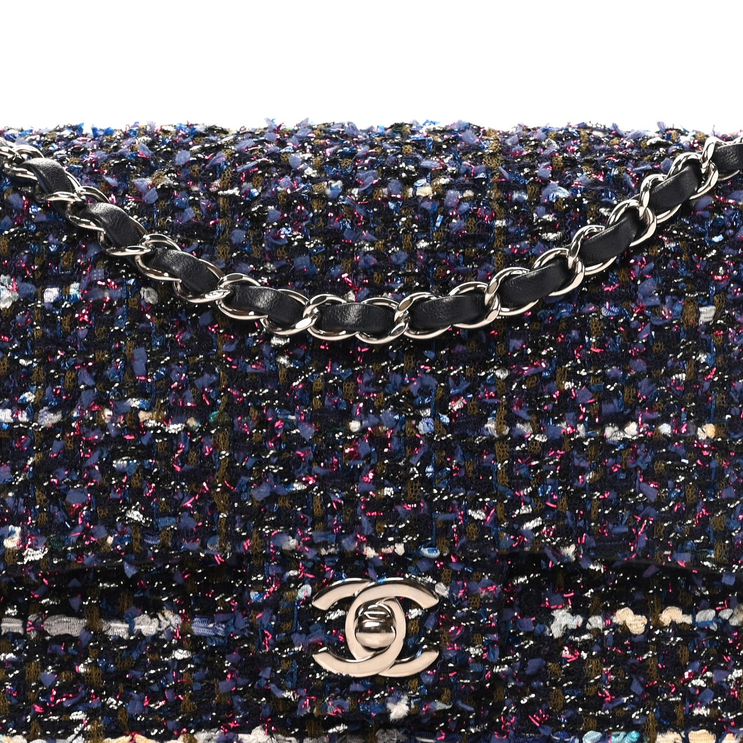 Tweed Quilted Medium Double Flap Blue Purple Khaki Pink