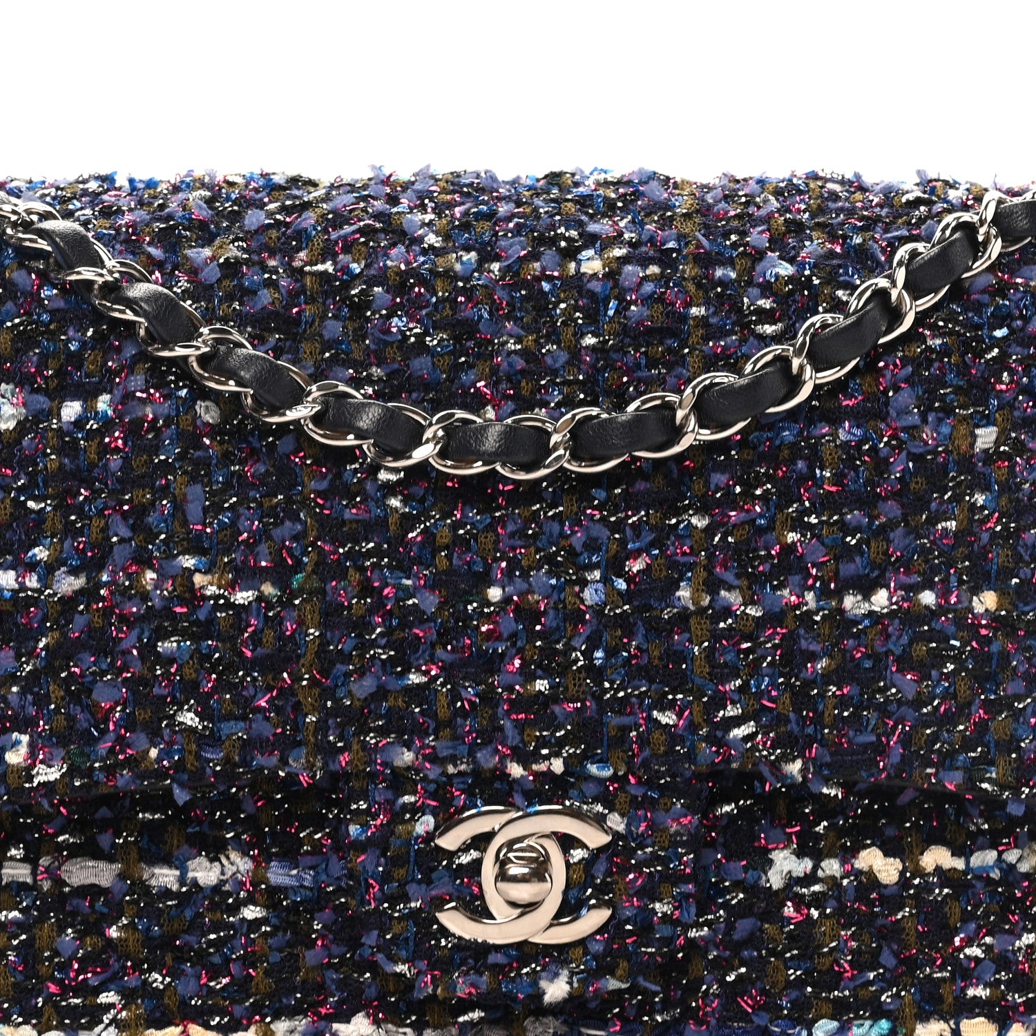 Chanel Tweed Quilted Medium Double Flap Blue Purple Khaki Pink 8 of 10