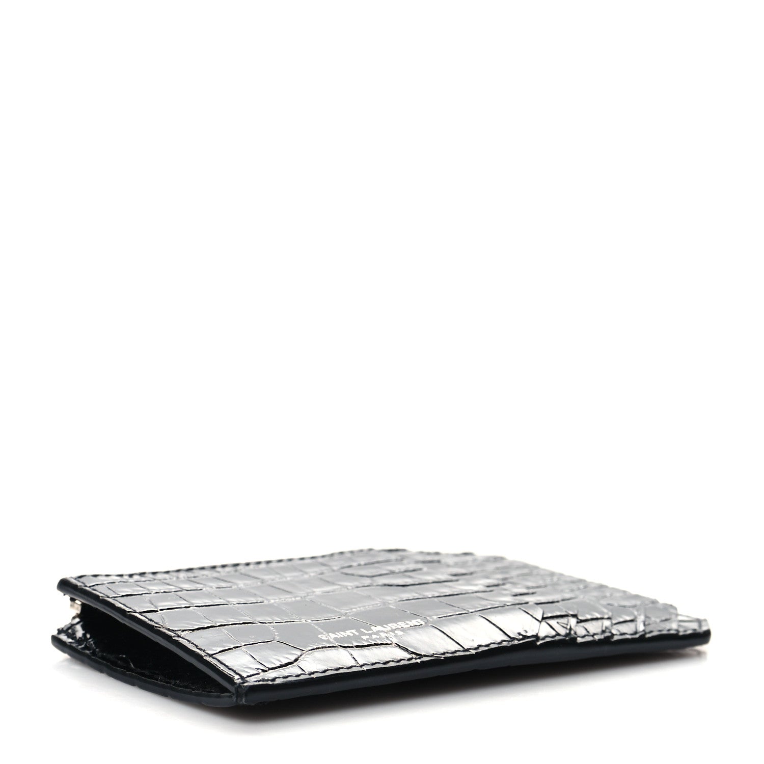 Saint Laurent Calfskin Crocodile Embossed 5 Fragments Zip Pouch Card Holder 4 of 7