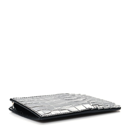 Saint Laurent Calfskin Crocodile Embossed 5 Fragments Zip Pouch Card Holder 4 of 7
