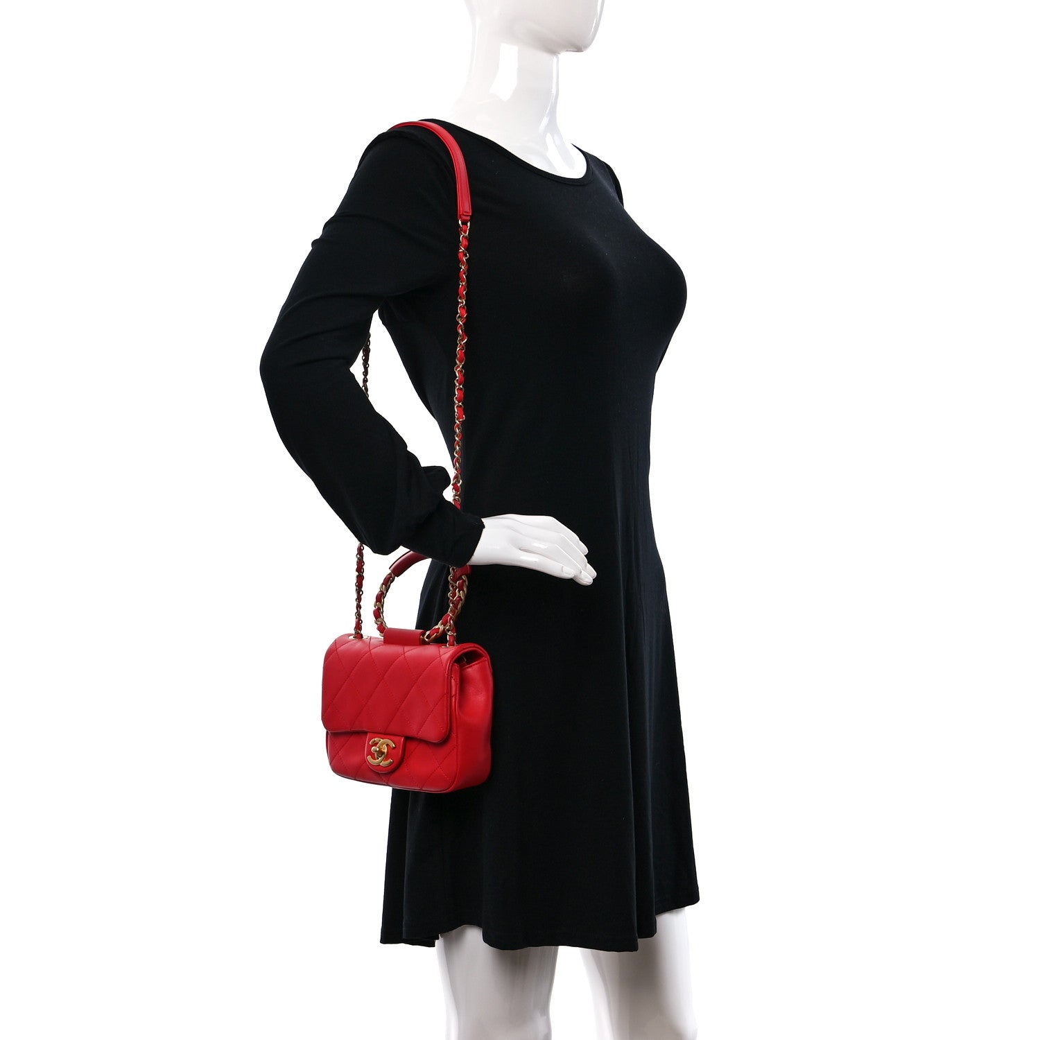 Chanel Lambskin Quilted Small In The Loop Handle Flap Bag Red 2 of 11
