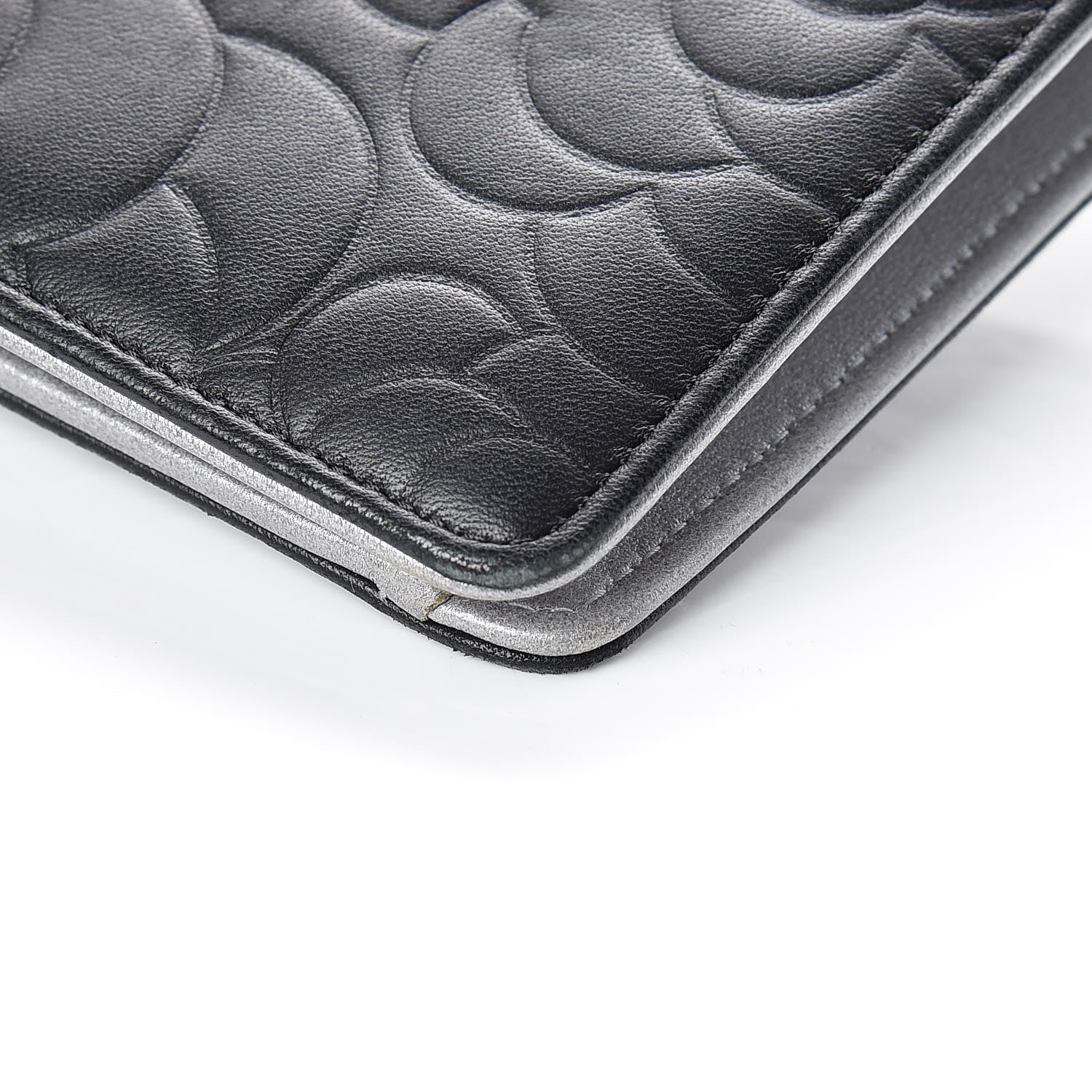 Chanel Lambskin Camellia Embossed Yen Wallet Black 6 of 13